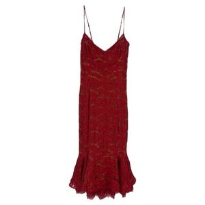 V. Chapman Naomi Red Lace Strappy Sweetheart Neckline Formal Midi Dress 12 NWT